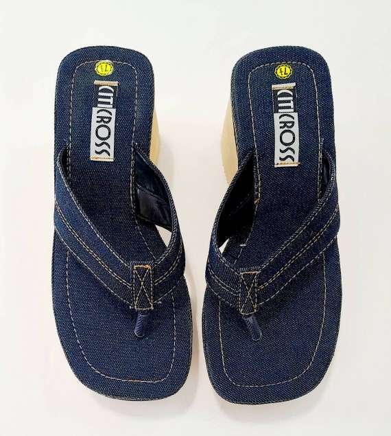 90s Denim Platform Sandals, Y2K Square Toe Platforms,… - Gem