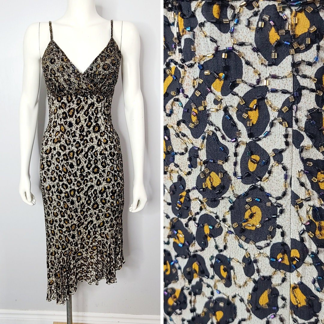 Vintage 1990s Beaded Leopard Print Dress Beaded Gown Evening Etsy