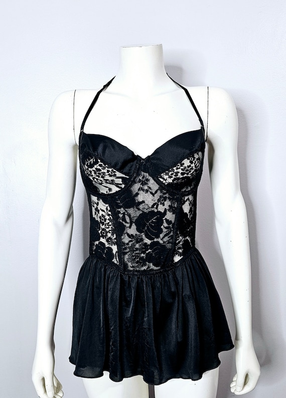 Vintage 1980s Lace Bustier, Skirted, Corset, Made 