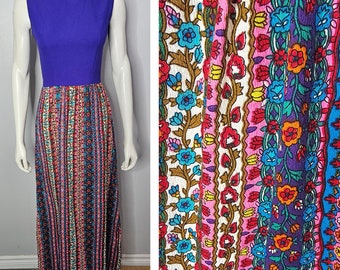 Vintage jaren 1970 boombastjurk, bloemen, maxi-jurk