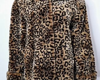 Vintage 1960s Leopard Print Coat, Faux Fur, Funfur, Animal Print, A-Line