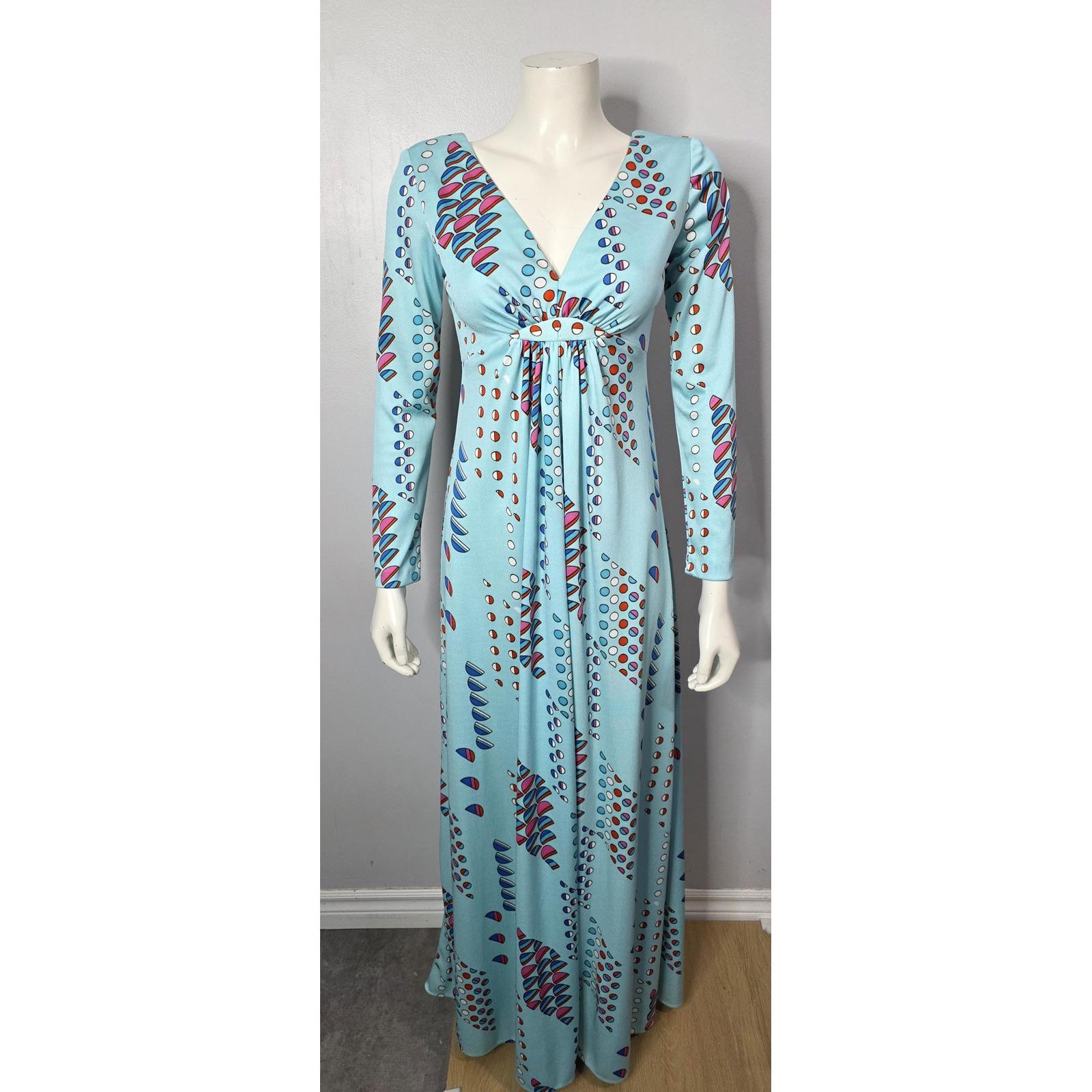 chinese dress ladies Vintage 1960s Floral Chiffon Long Sleeve Maxi Dress main image 0