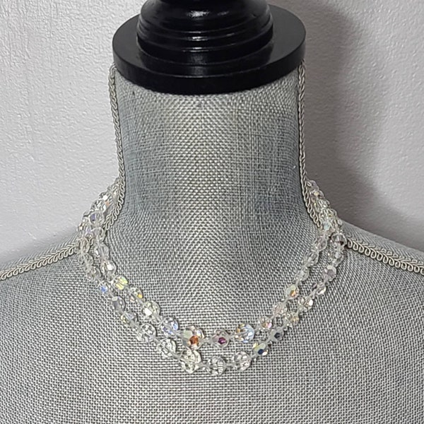 Vintage 1960s Necklace by Continental, Aurora Borealis, Two Strand, Crystal Necklace, Vintage Costume Jewellery