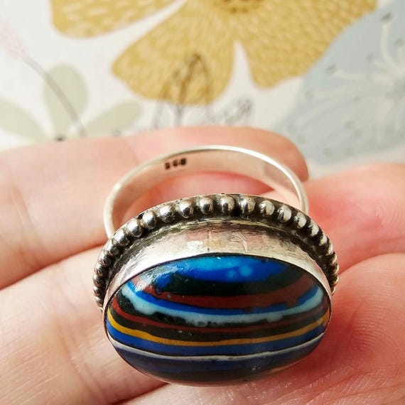 Rainbow Calsilica Sterling Silver Ring 925 View 6