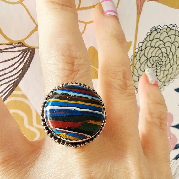 Rainbow Calsilica Sterling Silver Ring 925 View 2
