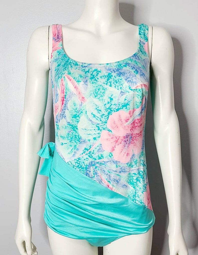 Vintage Bathing Suit 70s/80s Swimsuit Floral Ruching Bow Etsy
