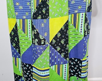 Vintage 1970er Jahre Patchwork Kleid, Schürze, Boho, Geblümt, Baumwolle