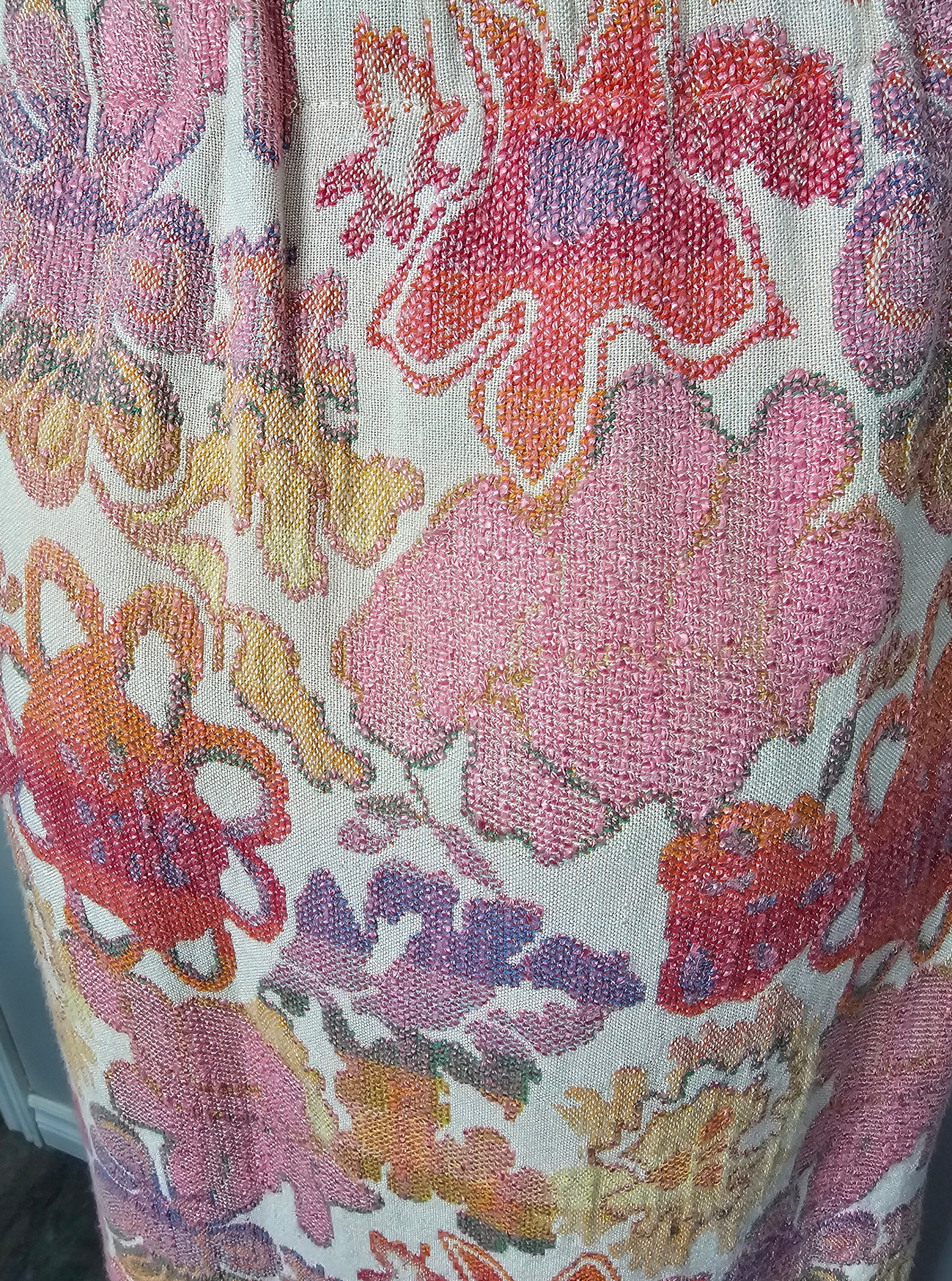 ヴィンテージ 1960 年代 ピンク タペストリー スカート、マキシ丈、花