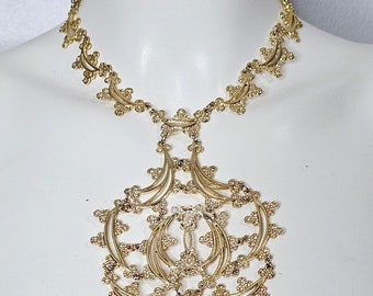 Vintage 1970s Monet Statement Necklace, Primavera, Filagree, Lace, Book Piece