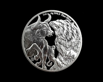 Wall Street - Bull and Bear - 1 oz. Silver Coin - 999.9 Fine Silver - Limited Edition