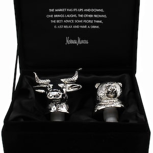 Neiman Marcus Bull and Bear Wine Bottle Stoppers - New York Stock Exchange - NYSE