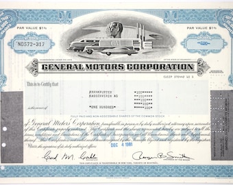 GM General Motors Corporation Stock Certificate - 1980s