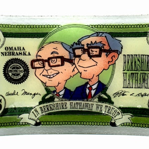 Berkshire Hathaway Glass Plate by Peggy Karr - Warren Buffett and Charlie Munger - RARE