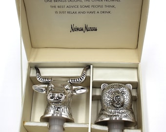 Neiman Marcus Bull and Bear Wine Bottle Stoppers - New York Stock Exchange - NYSE