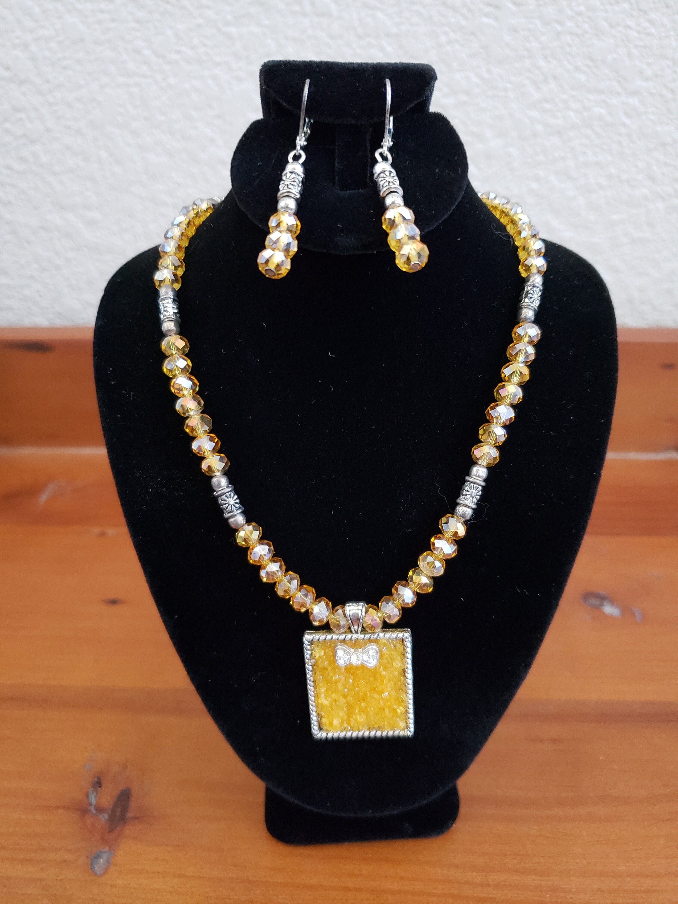 Yellow Necklace and Earrings Set Etsy UK