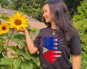 Filipino American Gifts/Fil-Am Short-Sleeve Unisex T-Shirt/ Philippine flag and USA flag tshirt/ Proud filipino american tshirt