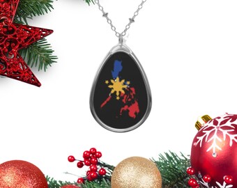 Philippinische Karte Oval Halskette/ Philippinen Sonne Schmuck/ Messing Schmuck verstellbar Kette- Filipina Pride Einzigartige Geschenke/ Patriotische Halskette