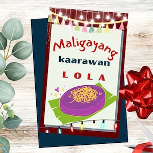 Lola Maligayang Kaarawan-Tagalog Carte d’anniversaire philippine/ Ube biko et Gulaman/ Carte d’anniversaire grand-mère/ Carte de vœux d’anniversaire philippine