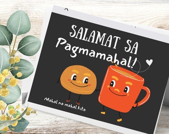 Salamat sa pagmamahal Tagalog- Filipino Greeting card/ Pandesal at kape filipino food breakfast graphic/ Thank you for loving me