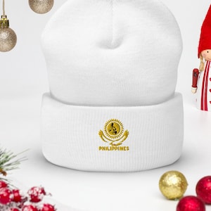 Philippinische Karte mit Adler Stickerei Beanie Mütze/ Philippinische Beanie Geschenk/ Philippinen Beanie Hut/ schwarze Beanie Mütze/ Graue Beanie Mütze/ Warmer Hut
