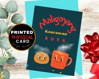 Tagalog Greeting card Maligayang Pasko kuya-  Happy birthday big brother Filipino greeting card for kuya clip Art pandesal at kape