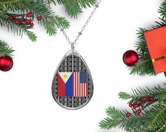 Ovale Halskette Filipino American Necklace/ Philippinische Pride Halskette/ Philippinische Flagge und USA Flagge/ Geburtstagsgeschenk/ Filipina Geschenke