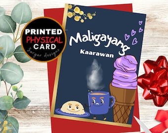 Happy birthday card Physical/ Tagalog birthday Greeting card/ Ube/ Pandesal wt kape birthday card/ Filipino birthday card