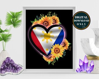 Philippine flag heart wall art Instant download/ Philippine flag heart printable Instant download/ Filipino digital download png wall decor