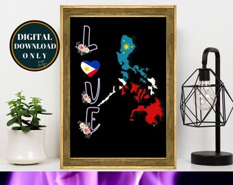 Philippines map clip art/ Instant download clip art for wall art/ filipino clip art printable/ Love philippines/ Valentine gift for wife