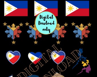 Philippines flag clip art/ Instant download clip art for stickers/ Printable clip art/ Philippine map/ filipino/ pinoy clip art/ philippine