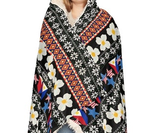 Sampaguita Snuggle Blanket/ Philippines flag and United States flag snuggle blanket/ Hooded blanket/ Christmas gift