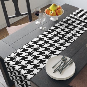Houndstooth black and white Table Runner Cotton , Polyester/ Houndstooth table runner/ Table decorations/ Kitchen accessories