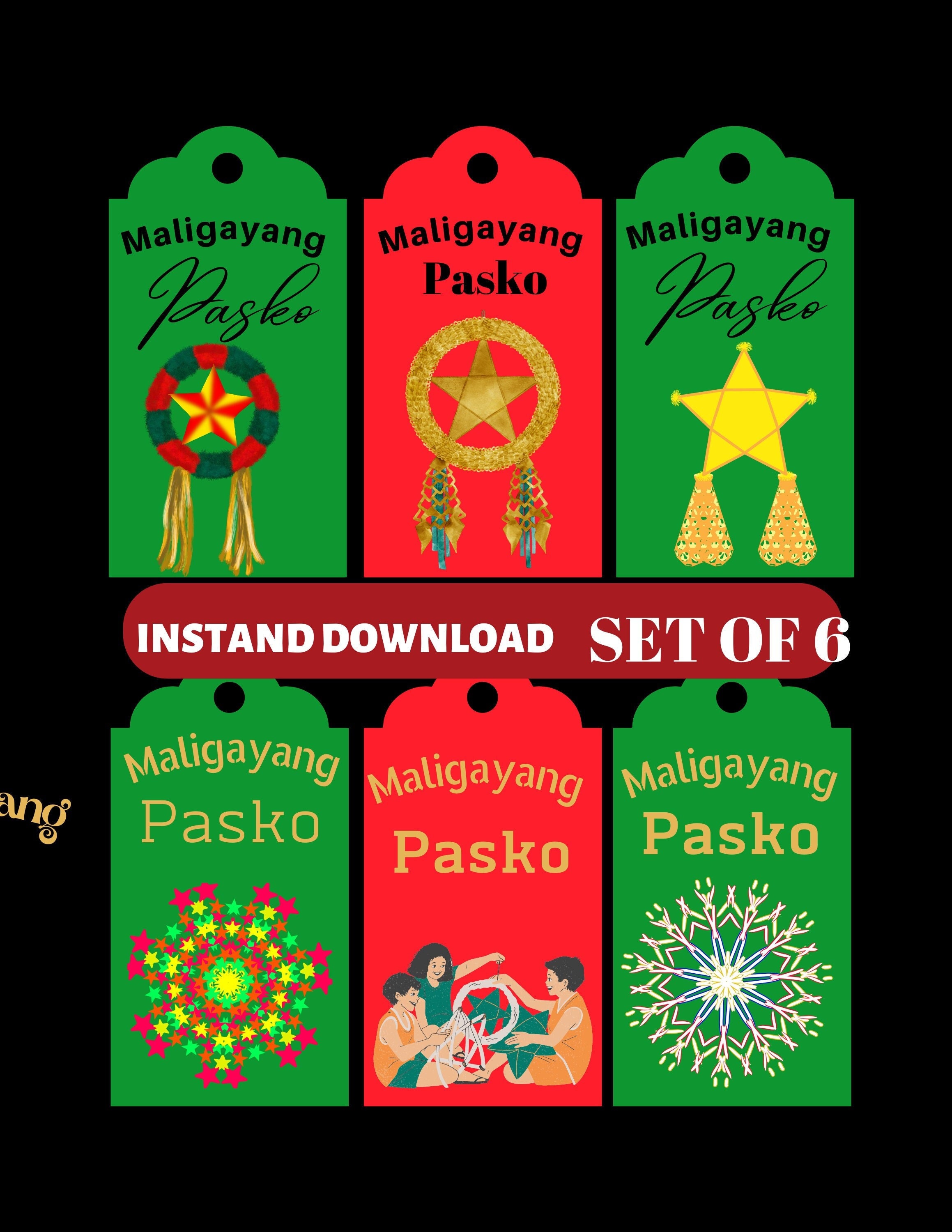 6 Sets of Maligayang Pasko Gift Tags Ready to Download & Print