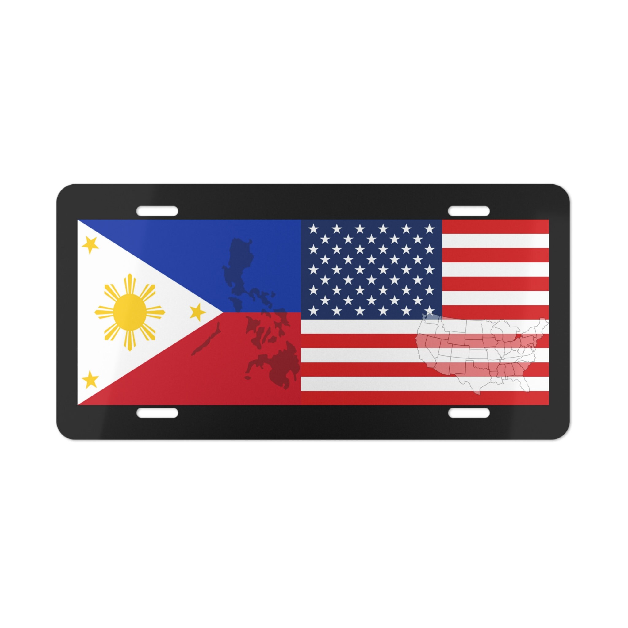 Philippine Flag and United States Flag Vanity Plate/ Car Vanity Plate/ Philippines Map/ United