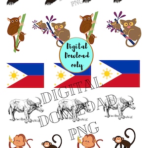 Philippine flag clip art/ digital download/ monkey clip art/  Tarsier clip art/ Stickers clip art/   Carabao clip art/ filipino Stickers