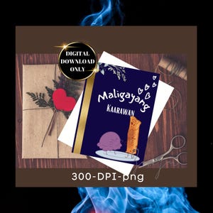 Happy birthday greeting card Ube and lumpia Maligayang Kaarawan Tagalog- Filipino / Ube, Lumpia, Hearts & Eucalyptus leaves Graphic