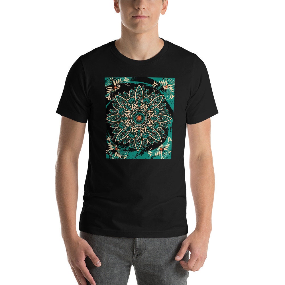 Turquoise and gold mandala tshirt/ Womens gift/ Black Xxlarge | Etsy