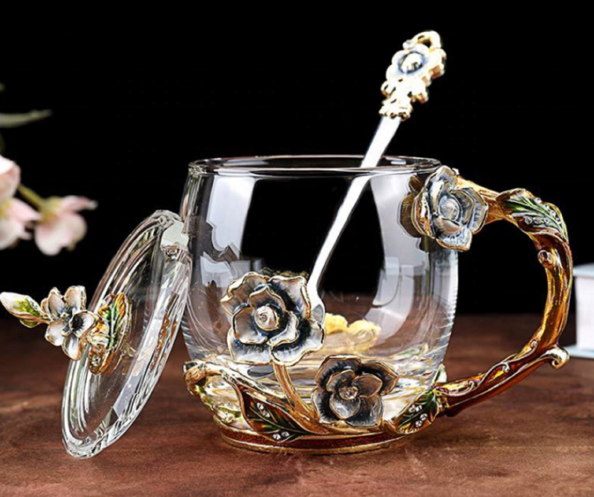 Peony Enamel Europe Style Luxury Glass Tea or Coffee Cup with Etsy