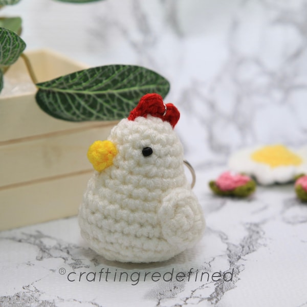 Chicken Crochet Keychain, Amigurumi Farm Bird, Rooster Keychain