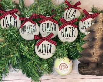 Rae dunn inspired | Buffalo plaid ornaments | custom ornaments | custom glitter ornaments