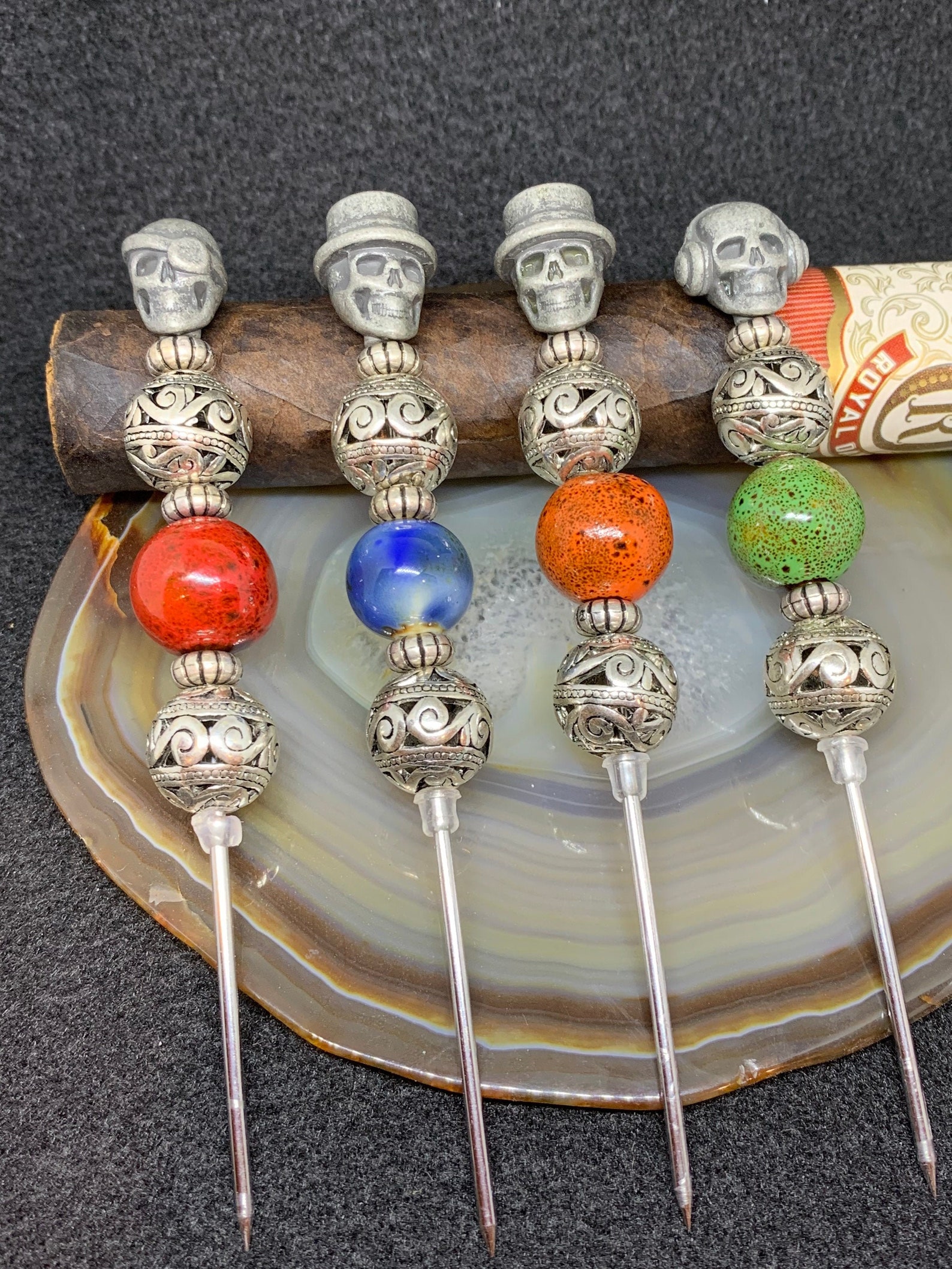 Skull Head Cigar Nubber Stainless Steel Beaded Cigar Pick Etsy