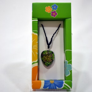 Pink Flower Heart Necklace (Black)