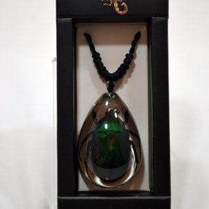 Green Rose Chafer Beetle Necklace, Teardrop