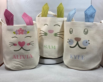 Linen Easter Bunny Baskets with full color personalization