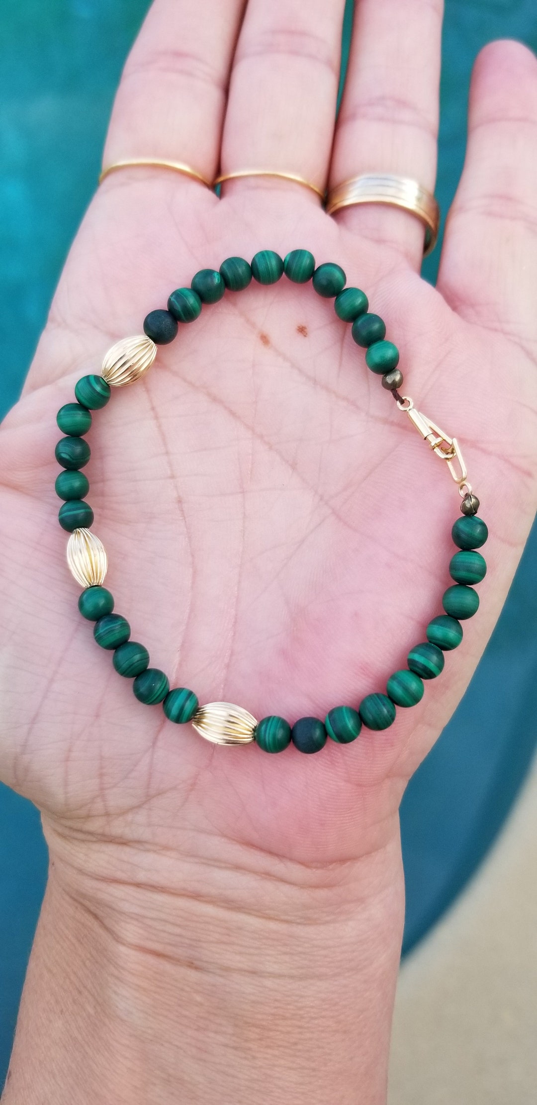 14k Gold and Malachite Natural Stones Bracelet Etsy