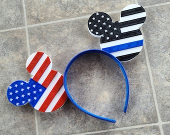 Stars and Stripes and Thin Blue Line Mouse Head 3D Printed Mouse Ears