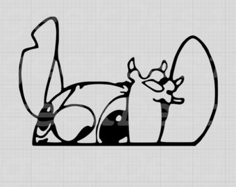 May include: Black and white line art illustration of a cartoon character peeking from behind a wall. The character has large eyes and a wide mouth.