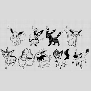 Eevee Evolutions, Eevee, Sylveon, Umbreon, Espeon, Vaporeon, Flareon, Jolteon, Leafeon, Glaceon Decal