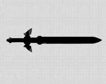 May include: A black sword with a triangular hilt and a pointed tip.