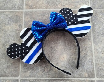 Thin Blue Line Mouse Head 3D Printed Mouse Ears